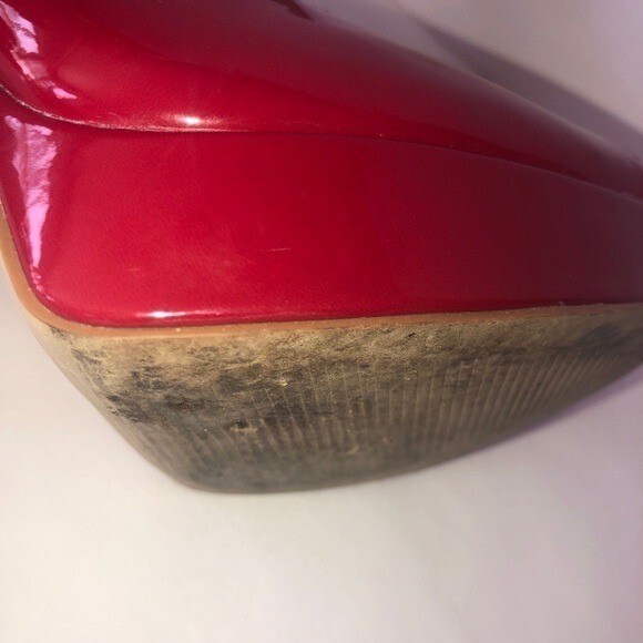 Enzo Angiolini Red Patent Leather Peep Toe Slingback Platform Heels - Picture 15 of 16
